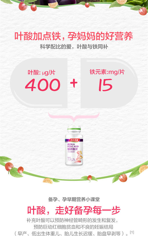 汤臣倍健铁叶酸片500mg/片*60片孕前孕中孕妇早期备孕JPY带授权招加盟代理 商品图2