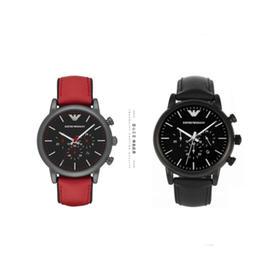 Armani阿玛尼手表男黑色商务皮带手表男时尚三眼石英表 情侣款JPY带授权招加盟代理