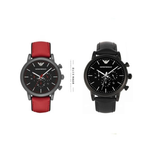 Armani阿玛尼手表男黑色商务皮带手表男时尚三眼石英表 情侣款JPY带授权招加盟代理 商品图0