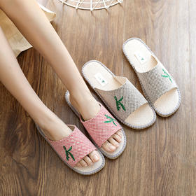 【买麻鞋，雅路人】亚麻拖鞋情侣居家男女士棉麻绣花拖鞋YT-13