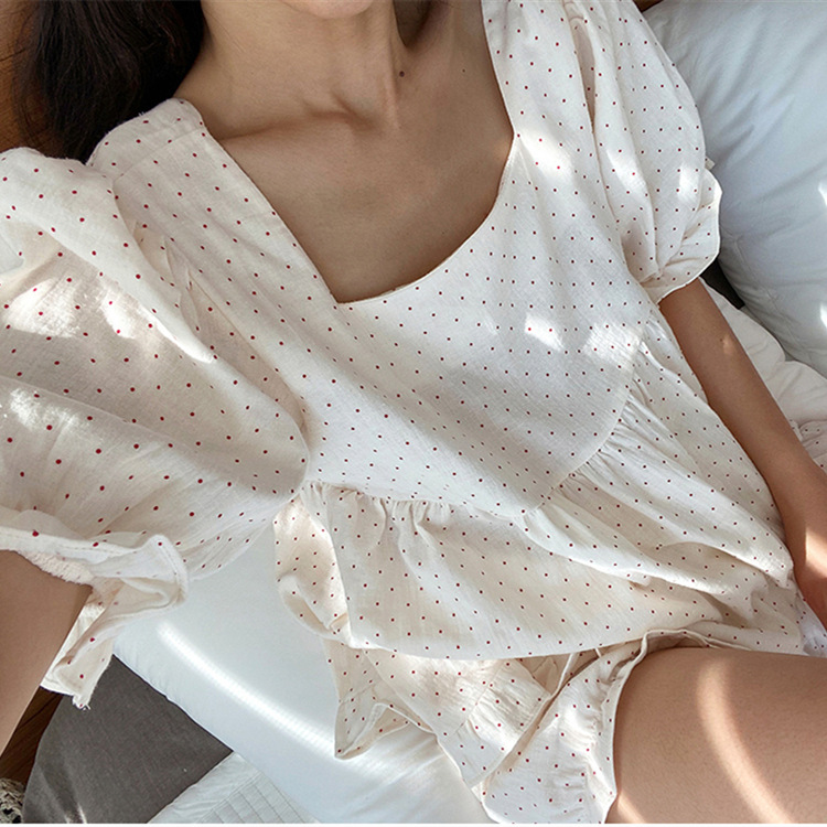 忌平庸女装2020新款外贸ins韩甜美方领泡泡袖睡衣家居两件套女JPY带授权招加盟代理
