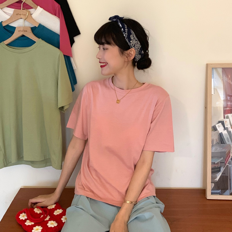忌平庸女装2020夏季新款ins超火纯色短袖宽松圆领T恤女JPY带授权招加盟代理