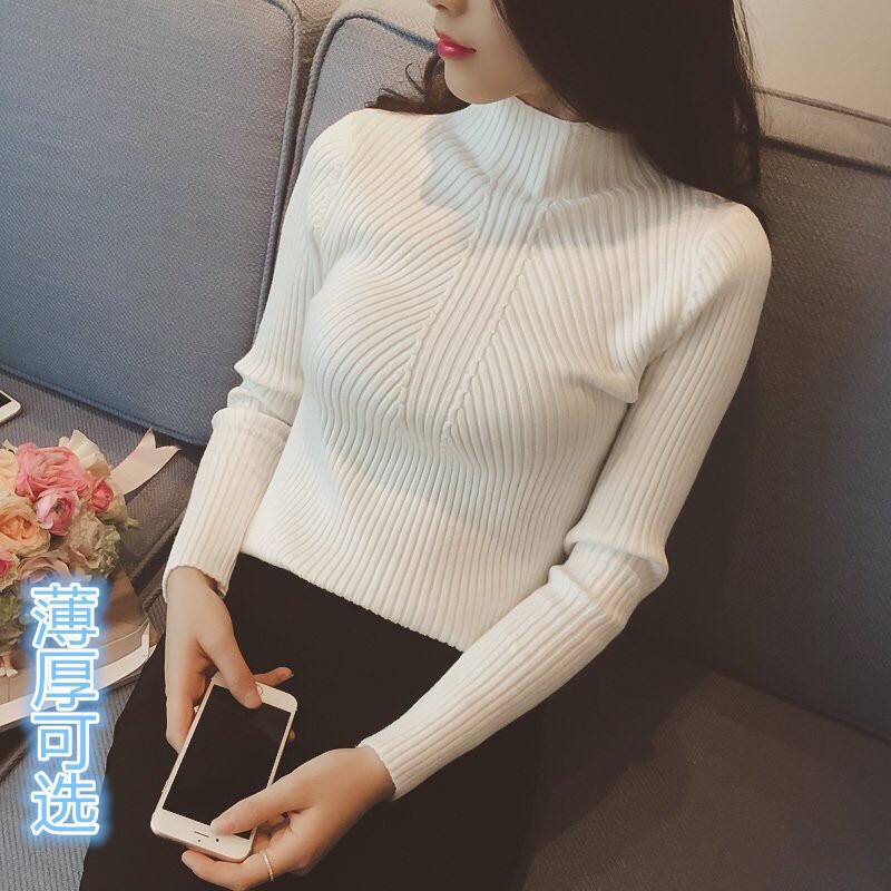 忌平庸女装秋冬新款螺纹半高领套头毛衣针织衫女长袖修身打底衫JPY带授权招加盟代理