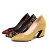 XYSM-D37-2B新款尖头复古印花真皮马蹄跟粗跟旗袍鞋 商品缩略图4