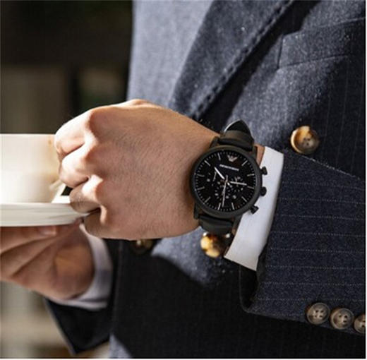 Armani阿玛尼手表男黑色商务皮带手表男时尚三眼石英表 情侣款JPY带授权招加盟代理 商品图6