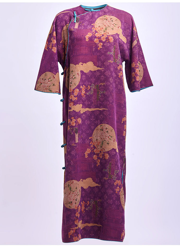 zx20258大袖圆领宽袖袍子香云纱连衣裙