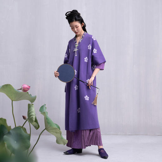 林栖推荐汉服交襟印花短袖长款针织毛衣开衫外套生活在左秋季新品