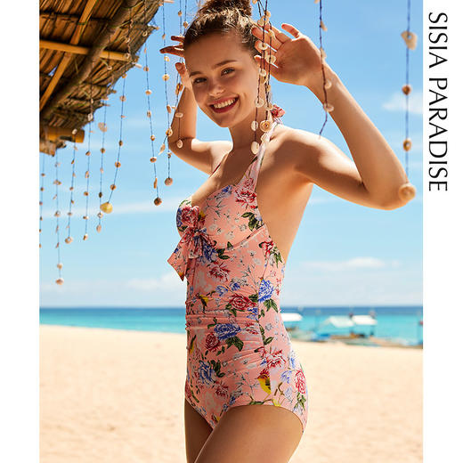 sisia泳衣女保守连体小胸聚拢遮肚显瘦钢托性感露背度假温泉泳装 商品图1