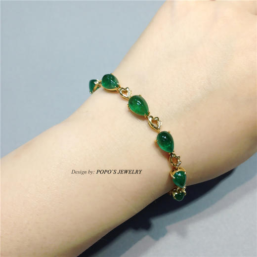【每日特选】18K黄金素面祖母绿钻石手链(预约看货) 商品图1