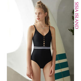 sisia游泳衣女性感聚拢复古黑色2020新款连体泳衣遮肚显瘦仙女范