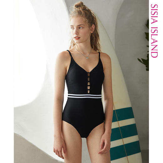 sisia游泳衣女性感聚拢复古黑色2020新款连体泳衣遮肚显瘦仙女范 商品图0