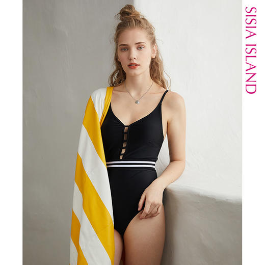 sisia游泳衣女性感聚拢复古黑色2020新款连体泳衣遮肚显瘦仙女范 商品图3