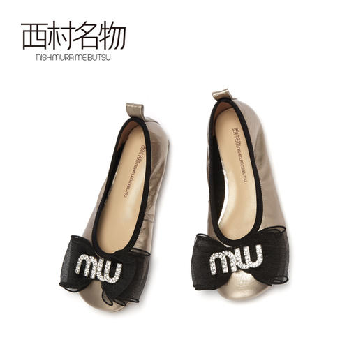 西村名物2020秋季新款圆头浅口蝴蝶结平底芭蕾鞋牛皮革X20CE30621 商品图2