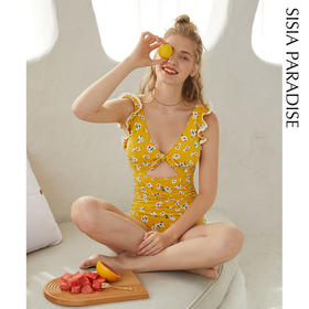 sisia新款欧美连体泳衣女大胸性感小胸聚拢泳衣遮肚显瘦碎花ins风