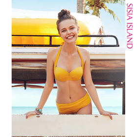 sisia游泳衣比基尼性感大胸泳衣女 小胸聚拢钢托三点式分体泳装