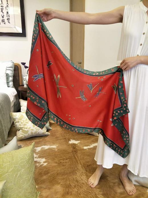 蜻蜓 艺术家系列大披巾 100%真丝手绘丝巾披巾晚宴披巾