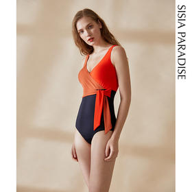 sisia2020新款欧美连体泳衣女性感v领聚拢显胸大遮肚显瘦温泉泳衣