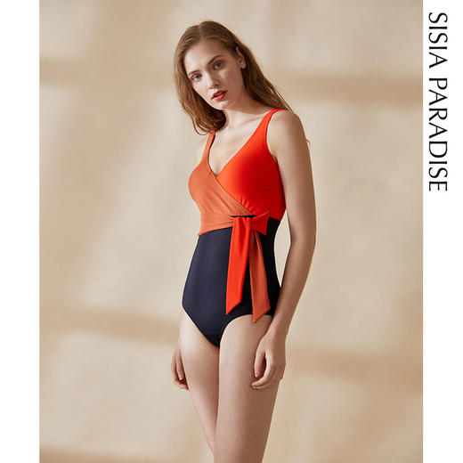 sisia2020新款欧美连体泳衣女性感v领聚拢显胸大遮肚显瘦温泉泳衣 商品图0
