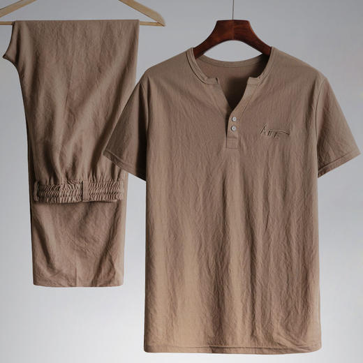 PDD-AFJY200803新款时尚气质休闲弹力棉麻短袖T恤长裤两件套TZF 商品图1