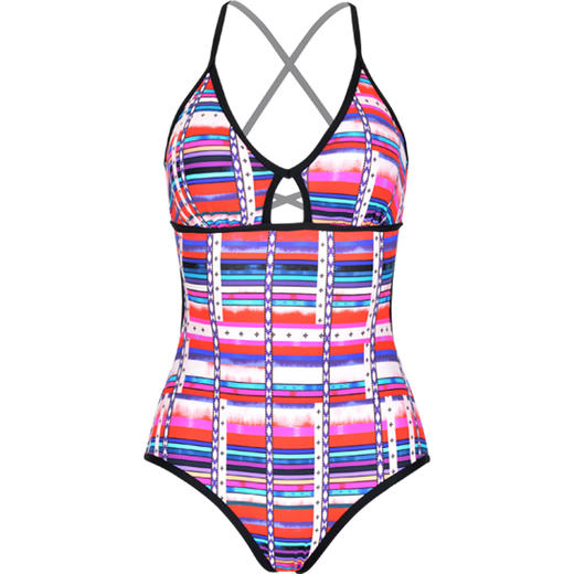 sisia新款欧美格子连体泳衣遮肚显瘦露背泳衣女 彩色网格SS202W03P7A 商品图4