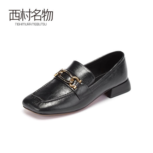 西村名物2020秋季新款港风复古低跟大方牛皮革乐福鞋X20CM30821 商品图2