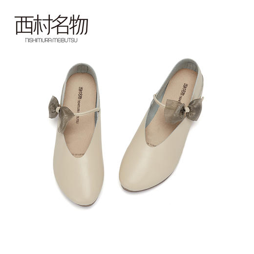 西村名物2020秋季新款仙女风牛皮革平底蝴蝶结奶奶鞋T20CE31271 商品图0