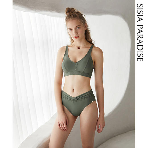 sisia2020新款莫兰迪绿色比基尼大胸性感聚拢小胸分体泳衣ins网红 商品图0