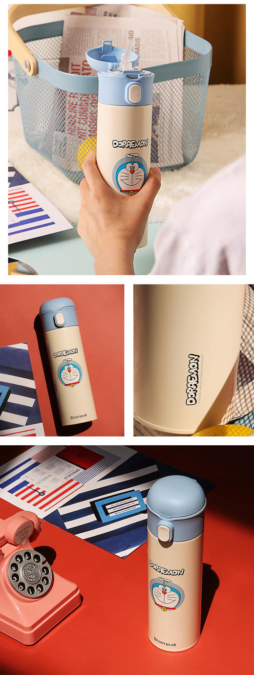 品牌直供杯具熊beddybear成人水杯保温杯带吸管杯子哆啦a梦限量联名款