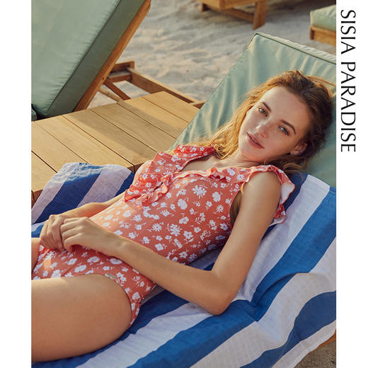 sisia欧美连体泳衣女性感聚拢仙女范遮肚显瘦ins花瓣泳衣 商品图3