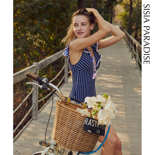 sisia新款韩国ins连体泳衣女遮肚显瘦荷叶边泳装 粉色邂逅SS212W05P6A 商品图1