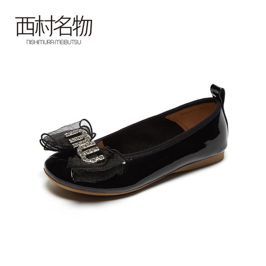 西村名物2020秋季新款圆头浅口蝴蝶结平底芭蕾鞋牛皮革X20CE30621 商品图4