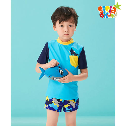 sisia儿童泳衣男童可爱卡通鲨鱼海边防晒中大童外套温泉游泳裤 商品图2