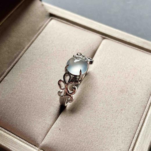 高冰到玻璃种翡翠蛋面戒指18k白金钻石镶嵌 商品图2