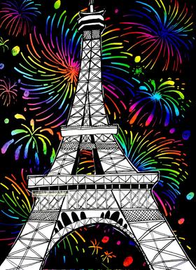 《绚烂烟花下的埃菲尔铁塔》线描【自动发货：下单后，点击手机短信中收到的链接，即可获取文件下载的链接；如有任何问题，可添加客服微信hm33268获得帮助】
