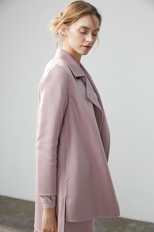 秋冬 水波纹女装侧开叉羊绒呢大衣  SJF16W503B 商品图5