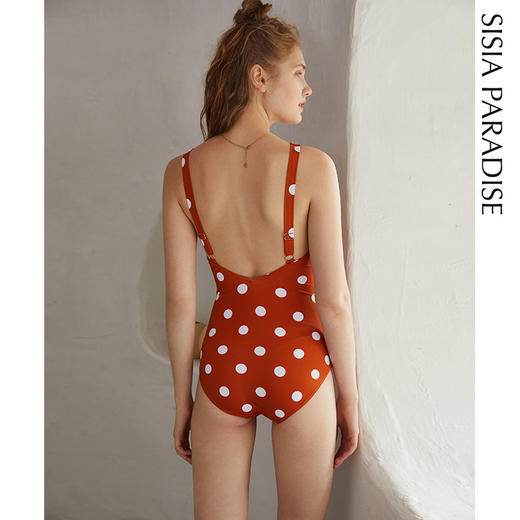 sisia2020新款欧美ins泳衣女性感大胸显瘦遮肚圆点橙色连体泳衣 商品图2