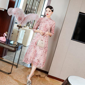 YFN-20193新款复古时尚碎花文艺中国风收腰修身连衣裙