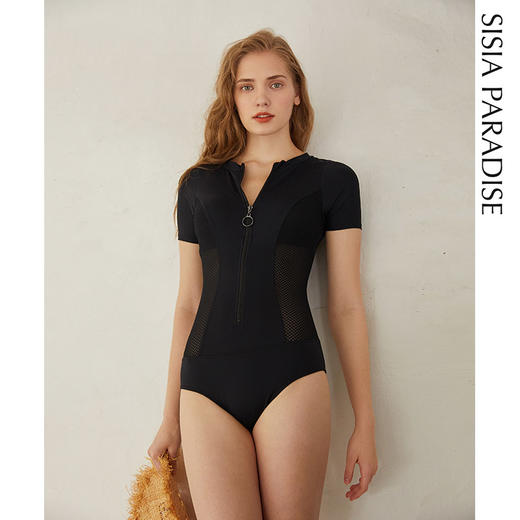 sisia新款欧美黑色连体泳衣显瘦沙滩温泉泳衣女 漫步海岸SS201W03S0A 商品图3