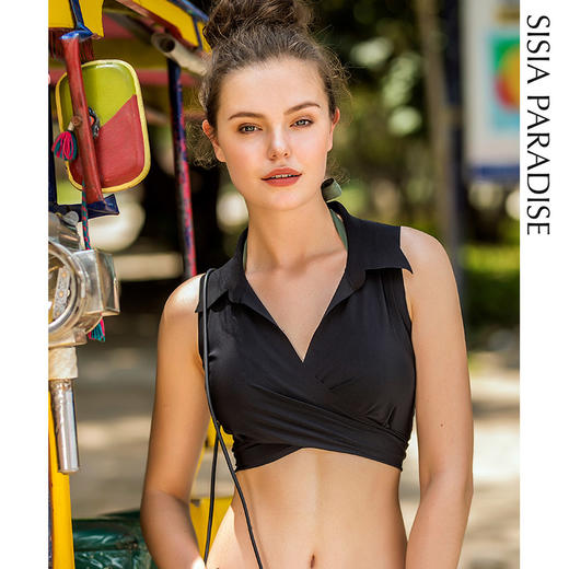 sisia新款欧美沙滩比基尼罩衫 时尚性感外套式翻领罩衫SS201W01S02 商品图0