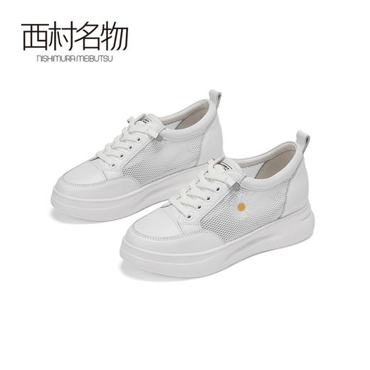 西村名物2020夏季新款镂空网面内增高免系带小白鞋X20CM30031 商品图0