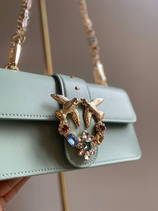 pinko正品薄荷绿宝石元素造型燕子包