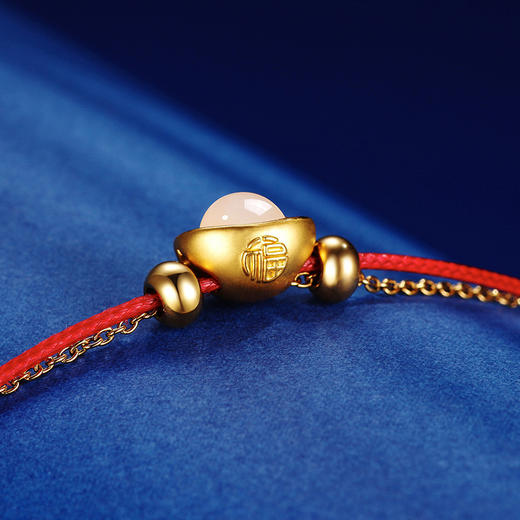 《金玉小元宝》金镶玉手链 女款黄金镶嵌和田玉 尾链可调节 送女生送妈妈长辈礼物 商品图0