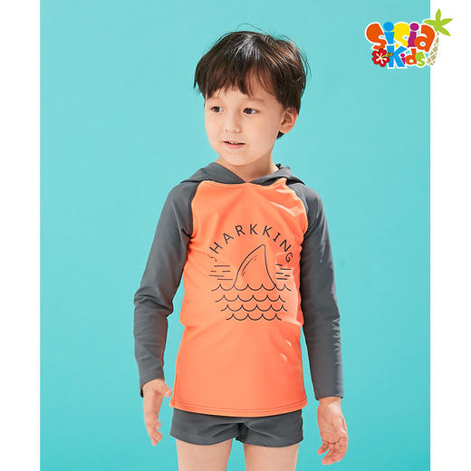 sisia新款儿童泳衣男童长袖带帽防晒衣卡通鲨鱼中大童套头罩衫男 商品图0