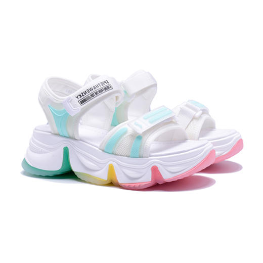 西村名物2020夏季新品运动风厚底彩虹独角兽凉鞋T20BG23941 商品图1