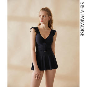 sisia新款裙式欧美连体泳衣大胸性感小胸聚拢遮肚显瘦温泉泳衣ins