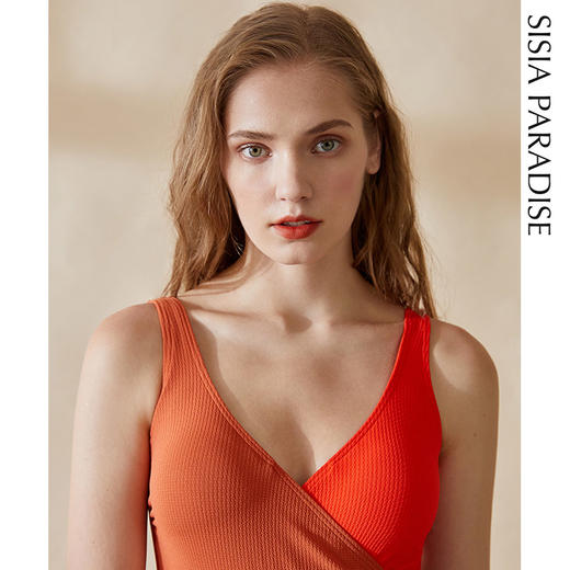 sisia2020新款欧美连体泳衣女性感v领聚拢显胸大遮肚显瘦温泉泳衣 商品图1