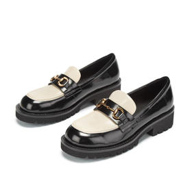 2020秋季新款低跟舒适浅口圆头低跟金属扣猪皮里乐福鞋X20CM30191