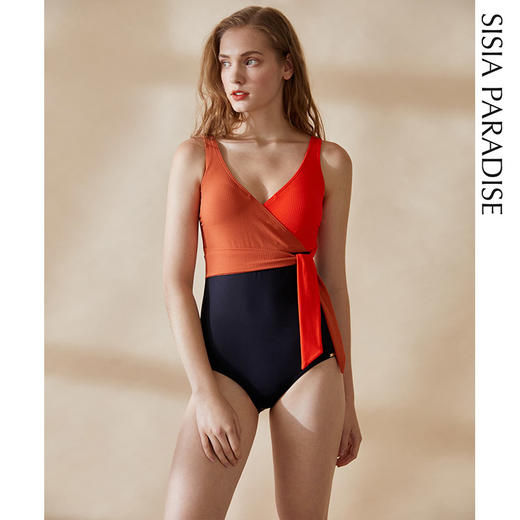 sisia2020新款欧美连体泳衣女性感v领聚拢显胸大遮肚显瘦温泉泳衣 商品图3