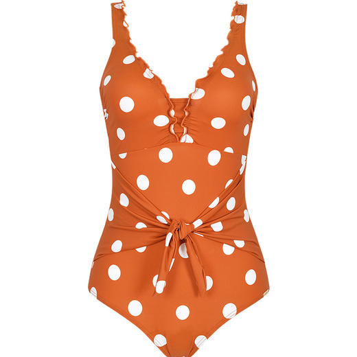 sisia2020新款欧美ins泳衣女性感大胸显瘦遮肚圆点橙色连体泳衣 商品图4