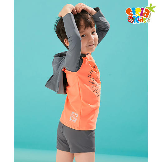 sisia新款儿童泳衣男童长袖带帽防晒衣卡通鲨鱼中大童套头罩衫男 商品图1